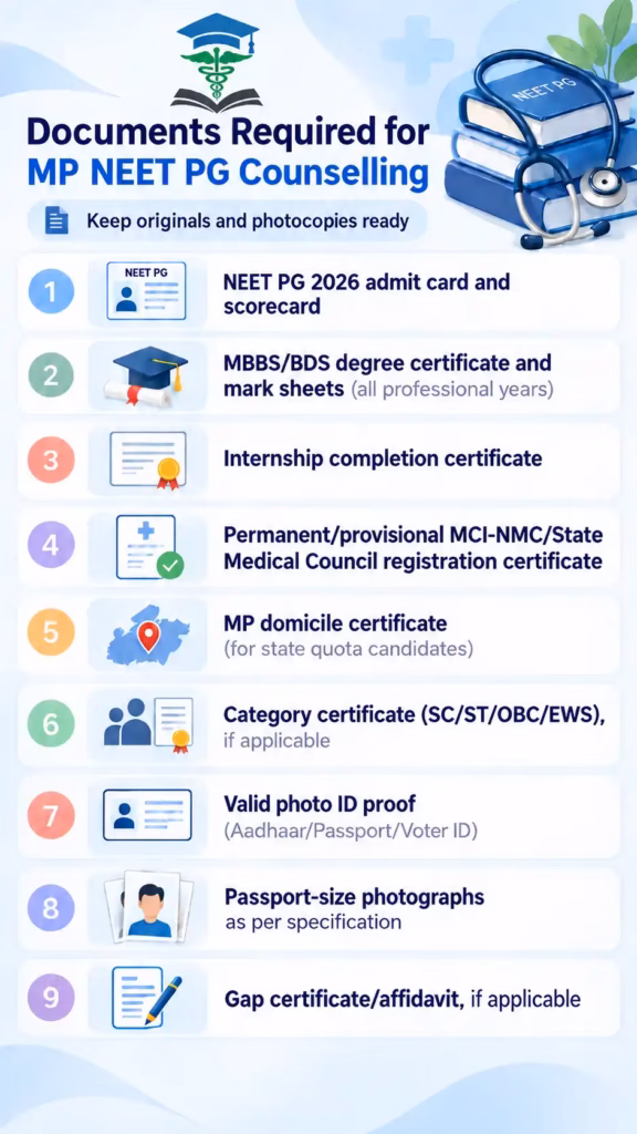 Documents Required for MP NEET PG Counselling