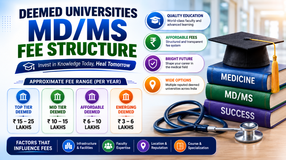 Deemed Universities MD/MS Fee Structure – Explore Approximate Annual Fees, University Options, Quality Education, Career Prospects & Key Factors That Influence MD/MS Course Fees.