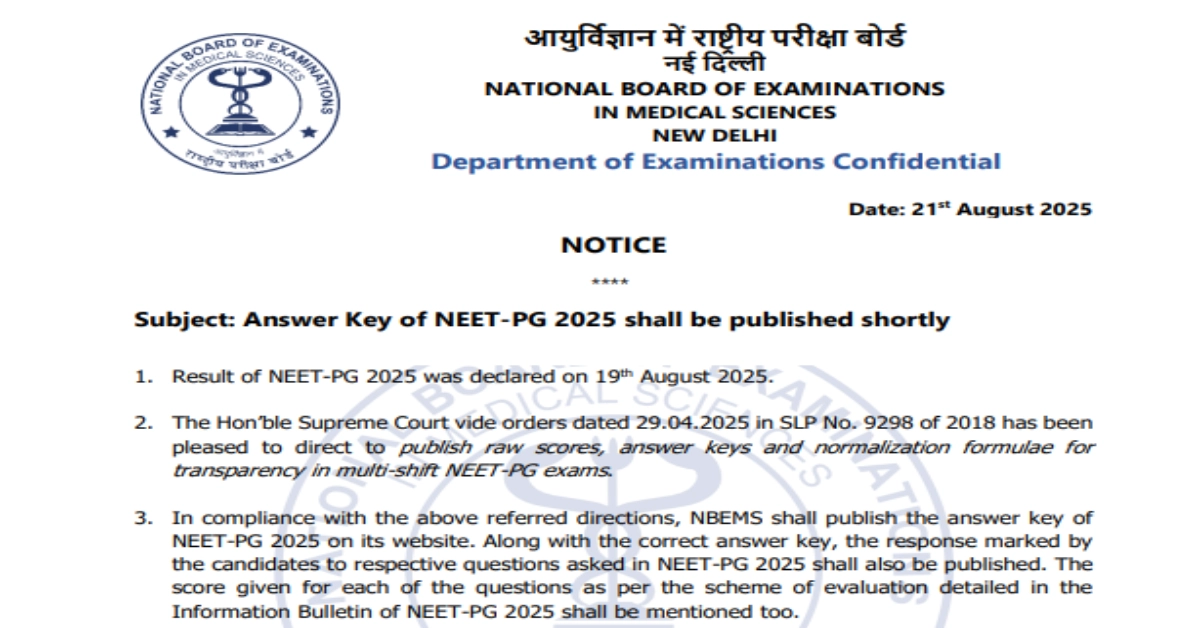 NEET PG 2025 Answer Key and Response Sheets to Be Released Soon