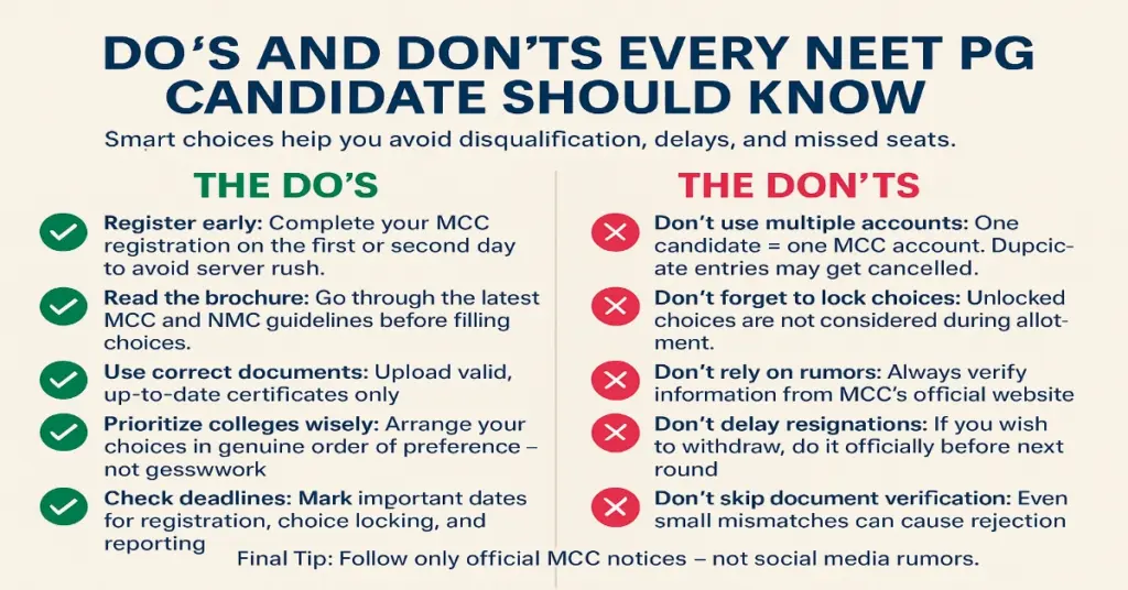 Do’s and Don’ts for NEET PG 2025 Counselling