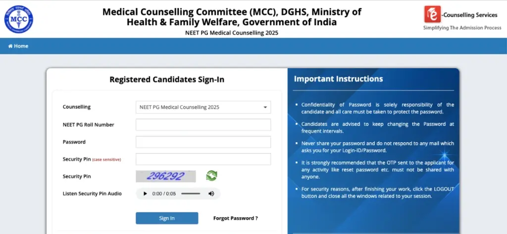NEET PG 2025 Counselling Registration Link Active