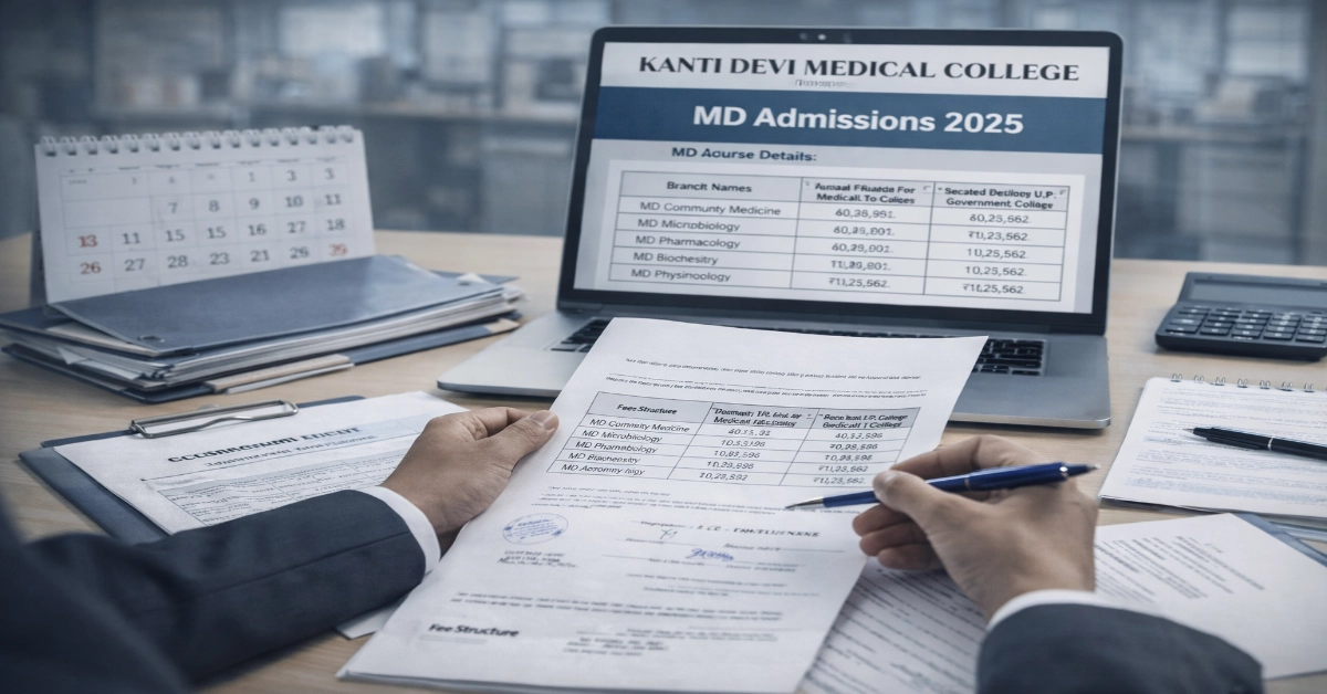 Kanti Devi Medical College official notice announcing tuition fee structure for MD postgraduate medical courses for academic session 2025-26