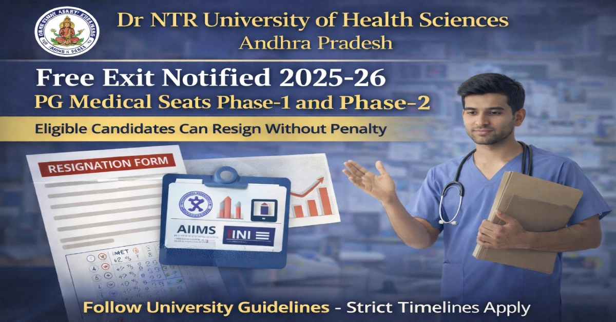AP NEET PG: NTR University of Health Sciences Notifies Free Exit Option for PG Medical Seats 2025-26