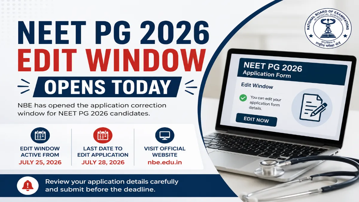 NEET PG 2026 Edit Window Opens Today, Application Correction Begins